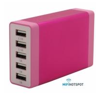 5 poorts USB-Lader 35W-Mificon-Frontview-pink-01